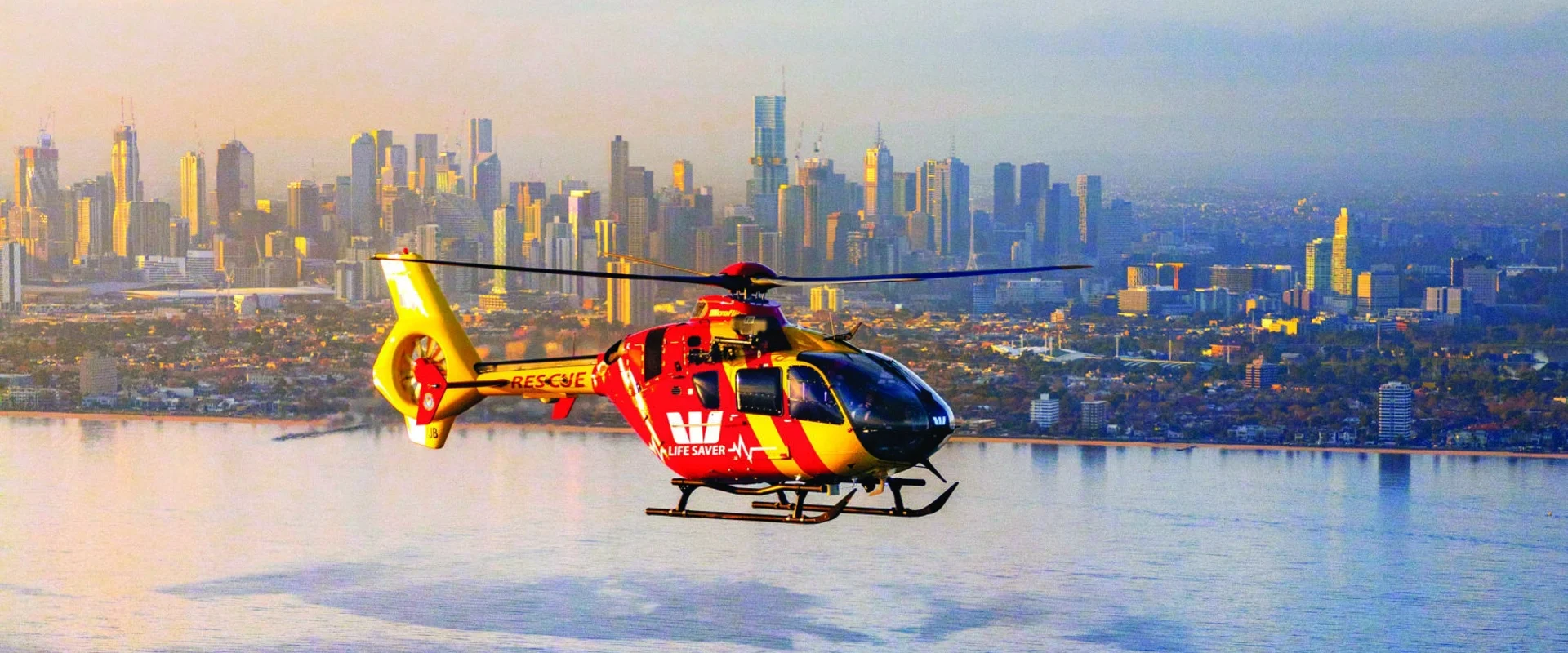 Westpac Lifesaver Rescue Helicopter Service and the Melbourne Skyline